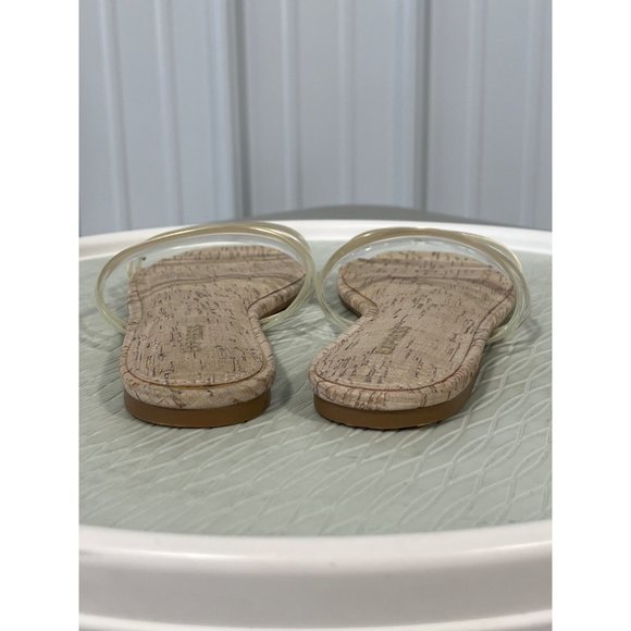 Express Clear Strap Slide Flat Sandals Womens 8 Open Toe Cork Cream Summer - Picture 4 of 8